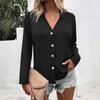 Autumn Solid Color Long Sleeved Elegant Button Top Women's T-shirts