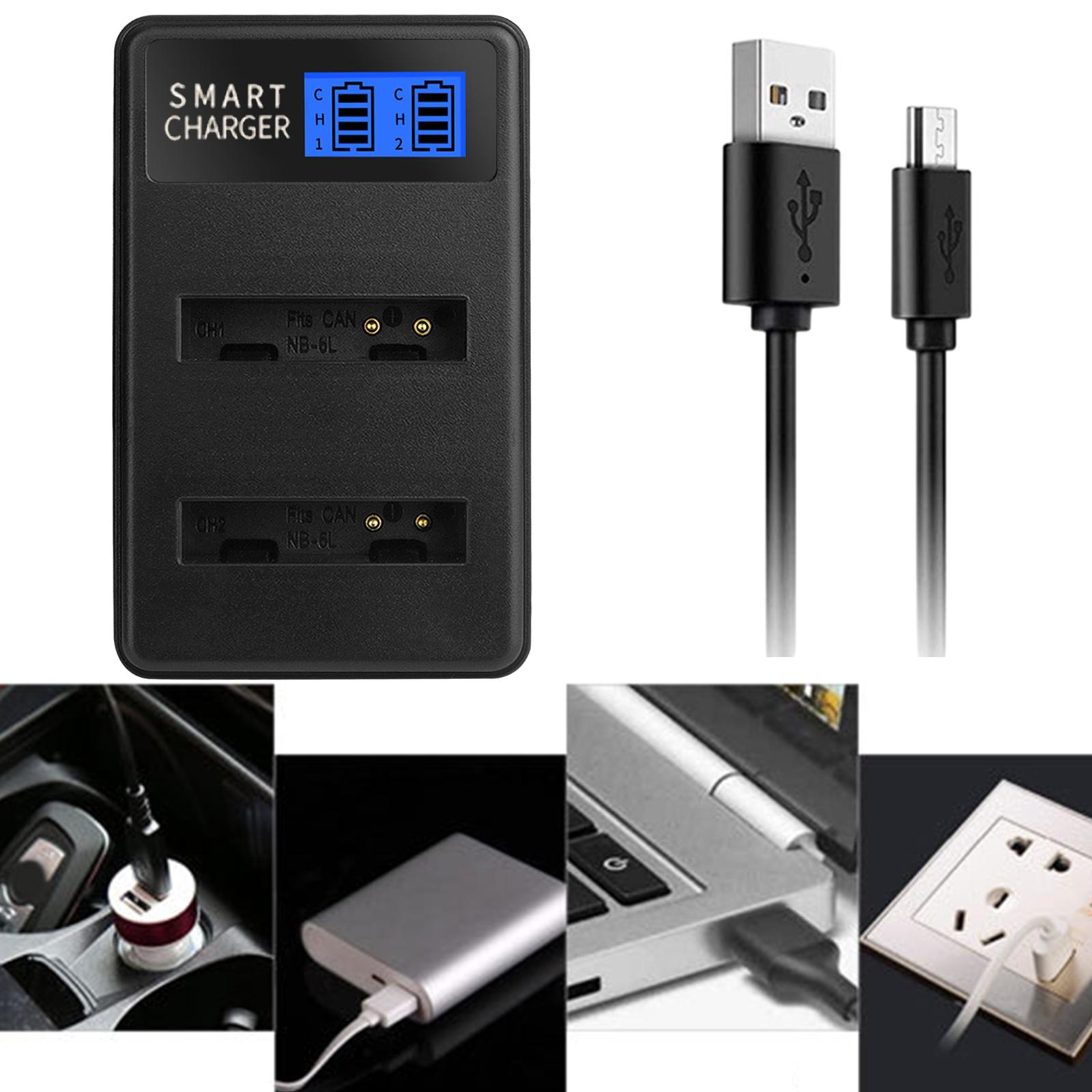 

Компактное зарядное устройство NB6L LCD с двумя слотами USB для зарядки аккумулятора камеры Canon PowerShot SX530HS, SX610HS
