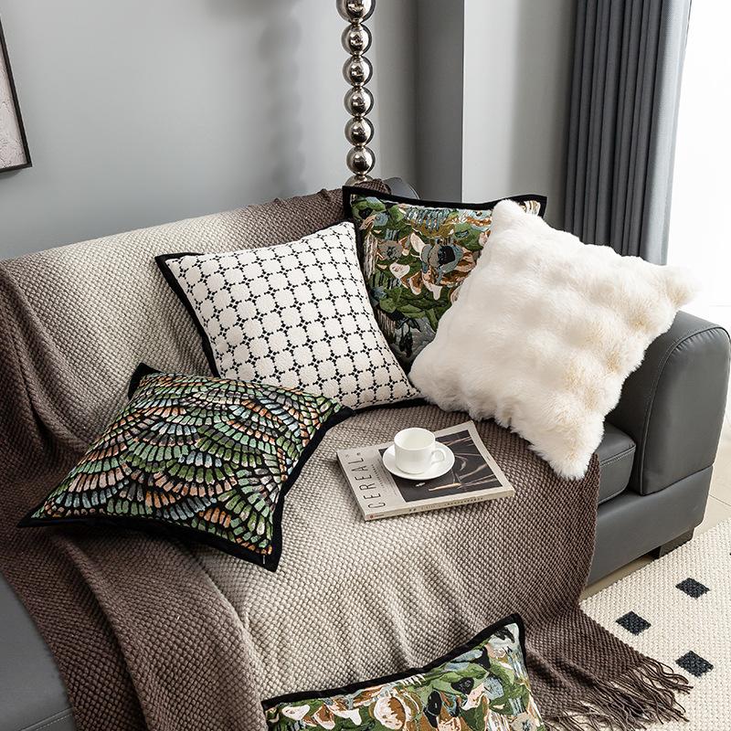 Nordic Pillow Modern Simple Jacquard Cushion Cover 45x45cm Green Baroque Throw Pillow Cover Luxury Living Room Sofa Home Decor Pillowcase Without Core