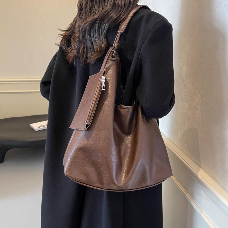 Burgundy 2-IN-1 Shoulder Tote Bags For Women Soft PU Leather Solid Color Large Capacity Shopping Hobo Bag With Coin Purse 2026