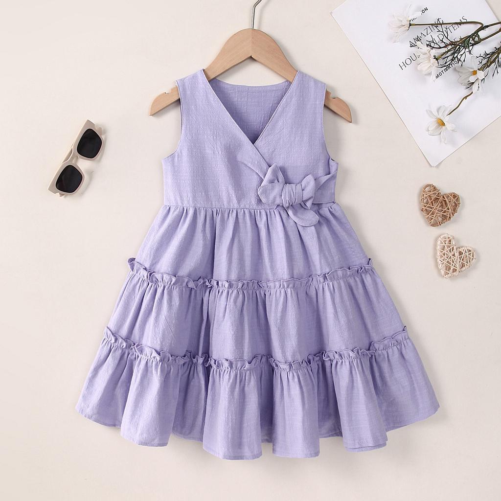 Summer Children's Dress, Girl Forest-style Princess Dress, Sweet Forest-style V-neck Sleeveless Princess Dress