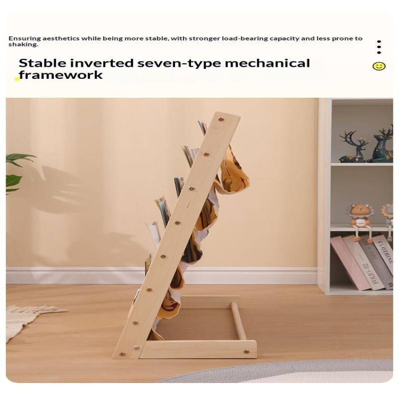 Solid Wood Kids Sling Bookshelf With Canvas Pockets And Large Capacity Perfect For Nursery Playroom Bedroom