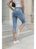 Women's Light-Colored Elastic Capri Ripped Jeans - Popular in Southeast Asia