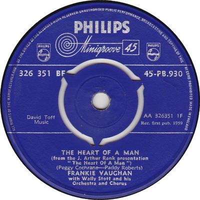 7inch Record FRANKIE VAUGHAN, WALLY STOTT & HIS  - Heart Of A Man 45PB930 Philips 1959 UK Jazz Used