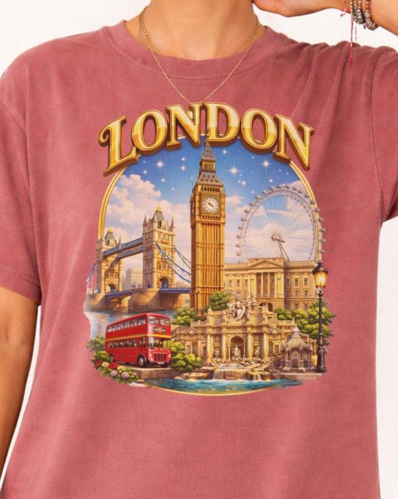 London Travel T-Shirt and kids tshirt, Vintage London Graphic Tee, Comfort Colors Shirt and kids tshirt