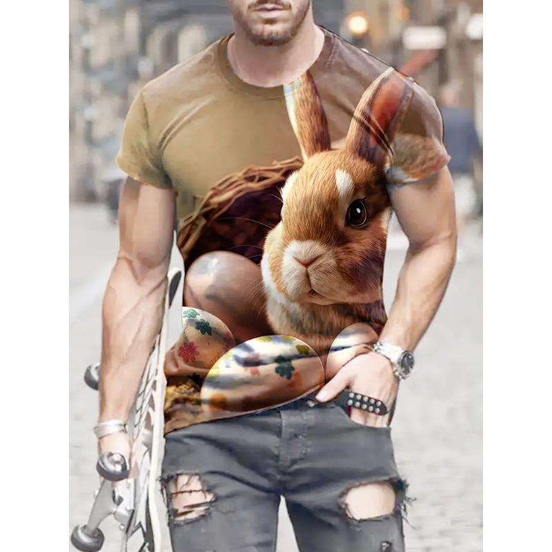 Men's Easter Bunny Tshirt Tops 3D Print Cute Rabbit With Eggs T Shirt For Men New In Round Neck Short Sleeve Tee Shirts
