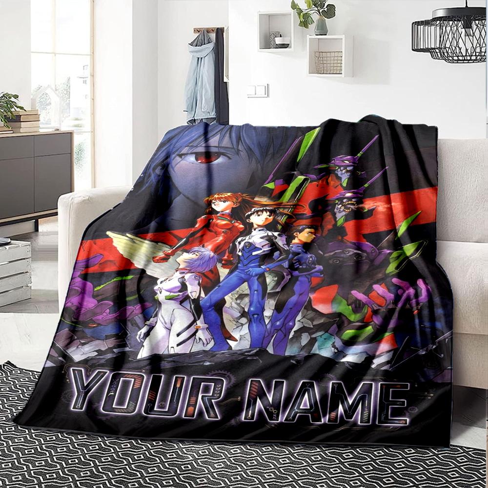 Name Custom Neon Genesis Print Flannel Blanket High Quality Warm Comfortable Cover for All Seasons Perfect for Gifts Home Decor
