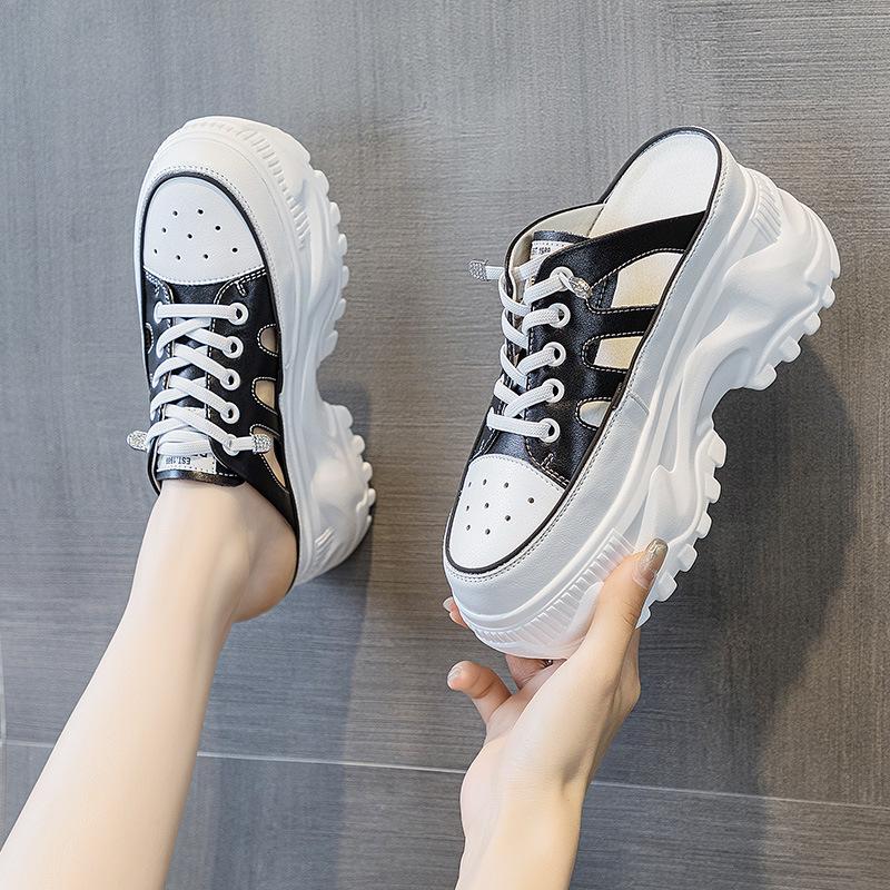 Round Toe Women Shoes Fashion Chunky Sneakers Woman Flats Loafers Slip On Super High Heels Platform Vulcanize Shoes 7.5CM