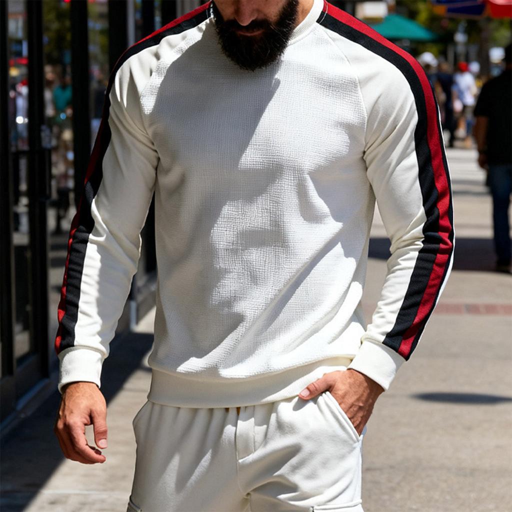 Men's Round Neck Color Block Long Sleeve Sweatshirt Casual Sports Base Layer Top