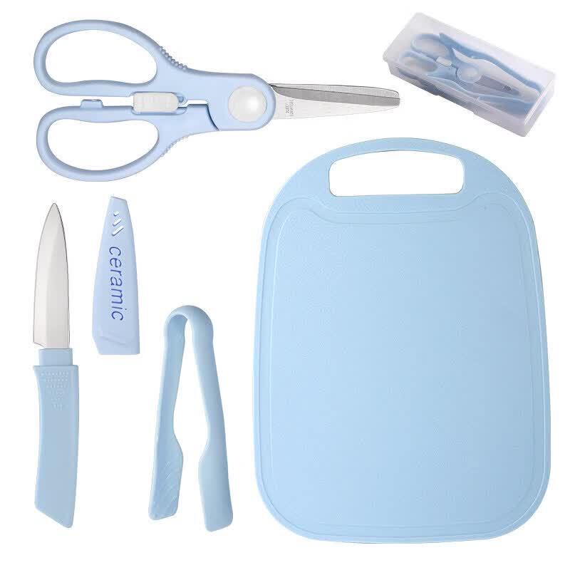 Portable Stainless Steel Baby Food Scissors & Tongs Set