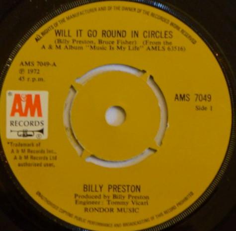 

7inch Record BILLY PRESTON Will It Go Round In Circles AMS7049 AM Records 1973 UK SoulFunk Used