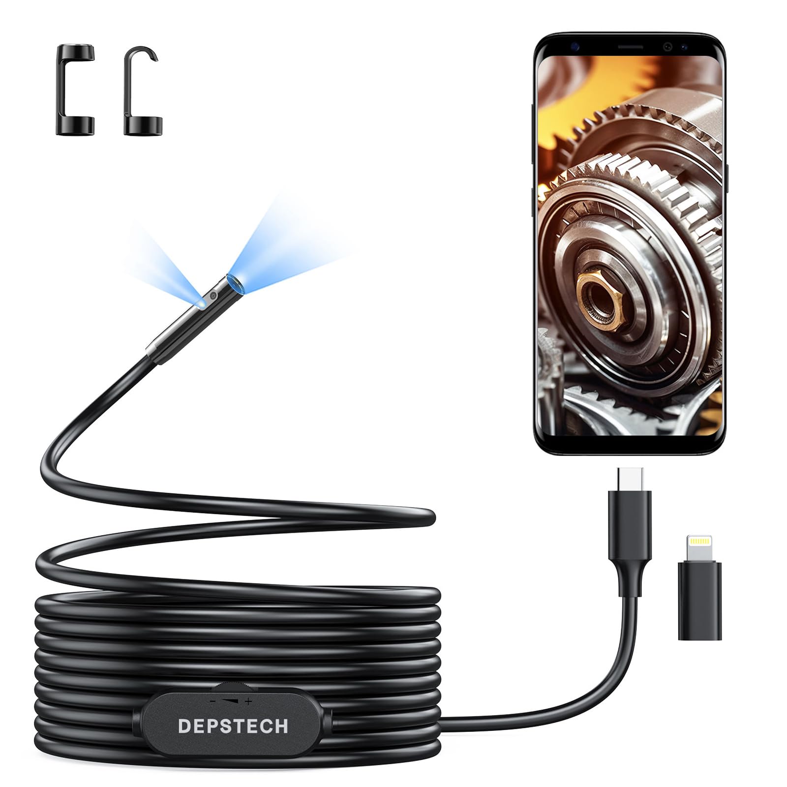 

DEPSTECH 2025 Megapixel Dual Lens 2K Waterproof Endoscope USB to Lightning Compatible with Android and Dedicated Ideal for Home Machine Inspection and чорний