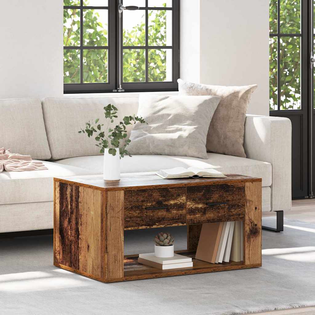 Coffee Table with Drawers Reclaimed Wood Look 80 x 50 x 40 cm Particleboard