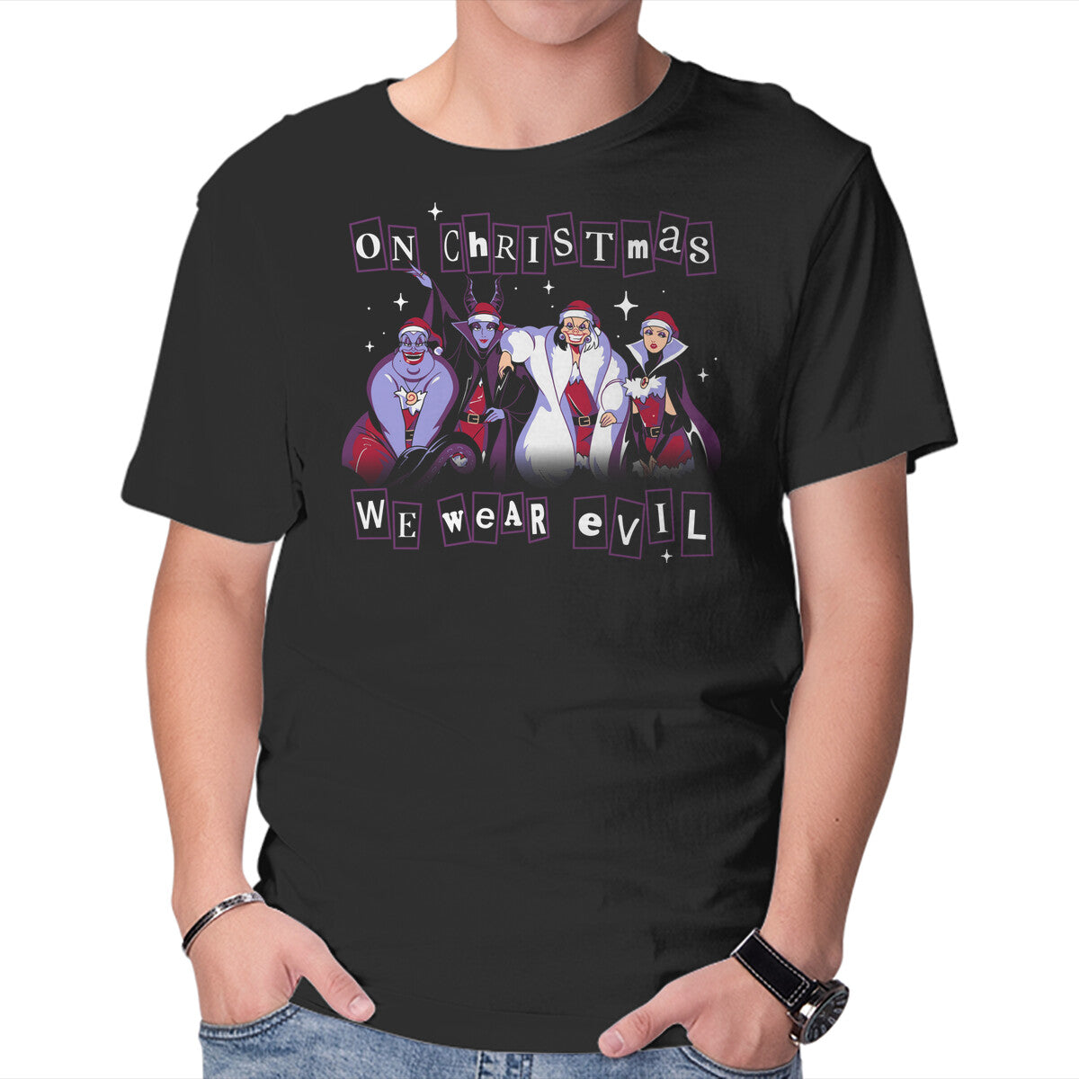 Unisex Crew Neck T-Shirt Merry Evilmas Graphic Short Sleeve Casual Tee XL