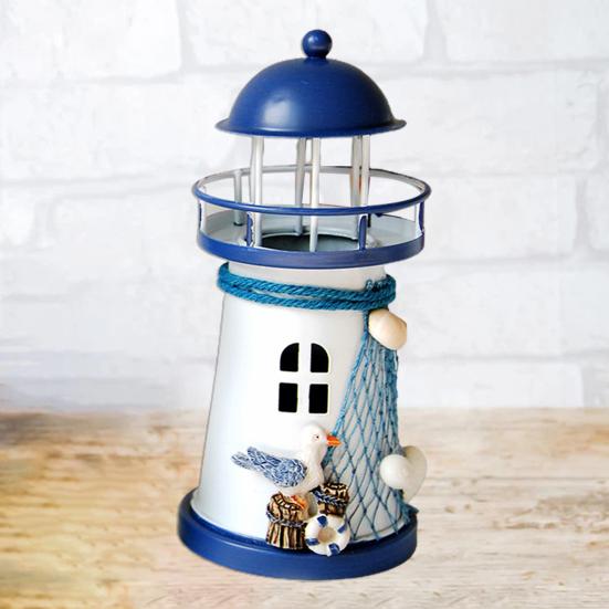 LED Iron Lighthouse Statue Realistic Shape Micro Landscape Garden Statue Patio Decor