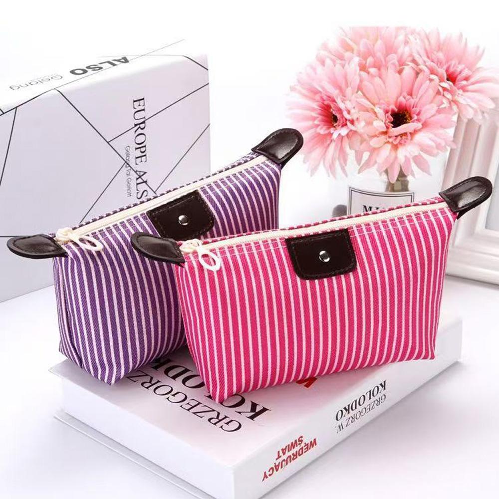 1PC Striped Waterproof Makeup Pouch Travel Toiletry Bag for Cosmetics And Daily Essentials