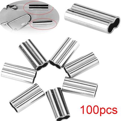 100pcs 8/10mm Durable High Quality Connector Double Copper Tube Stainless Steel Line Crimping Sleeves Fishing Wire Tube