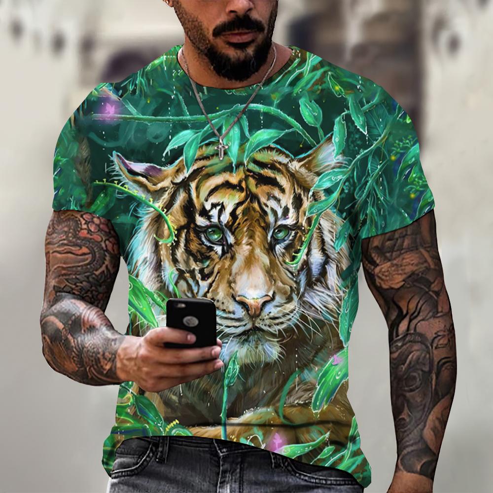 

Футболка с 3D принтом тигра, боевого животного, зверя, свирепого льва/леопарда, мужские топы с короткими рукавами, футболки большого размера, мужская дизайнерская одежда 6XL