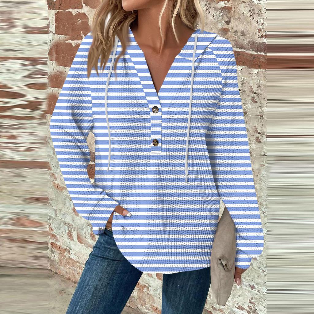 Damemote Langermet snøring V-hals med hetteknapper Uformell sweatshirt med hettetrykk