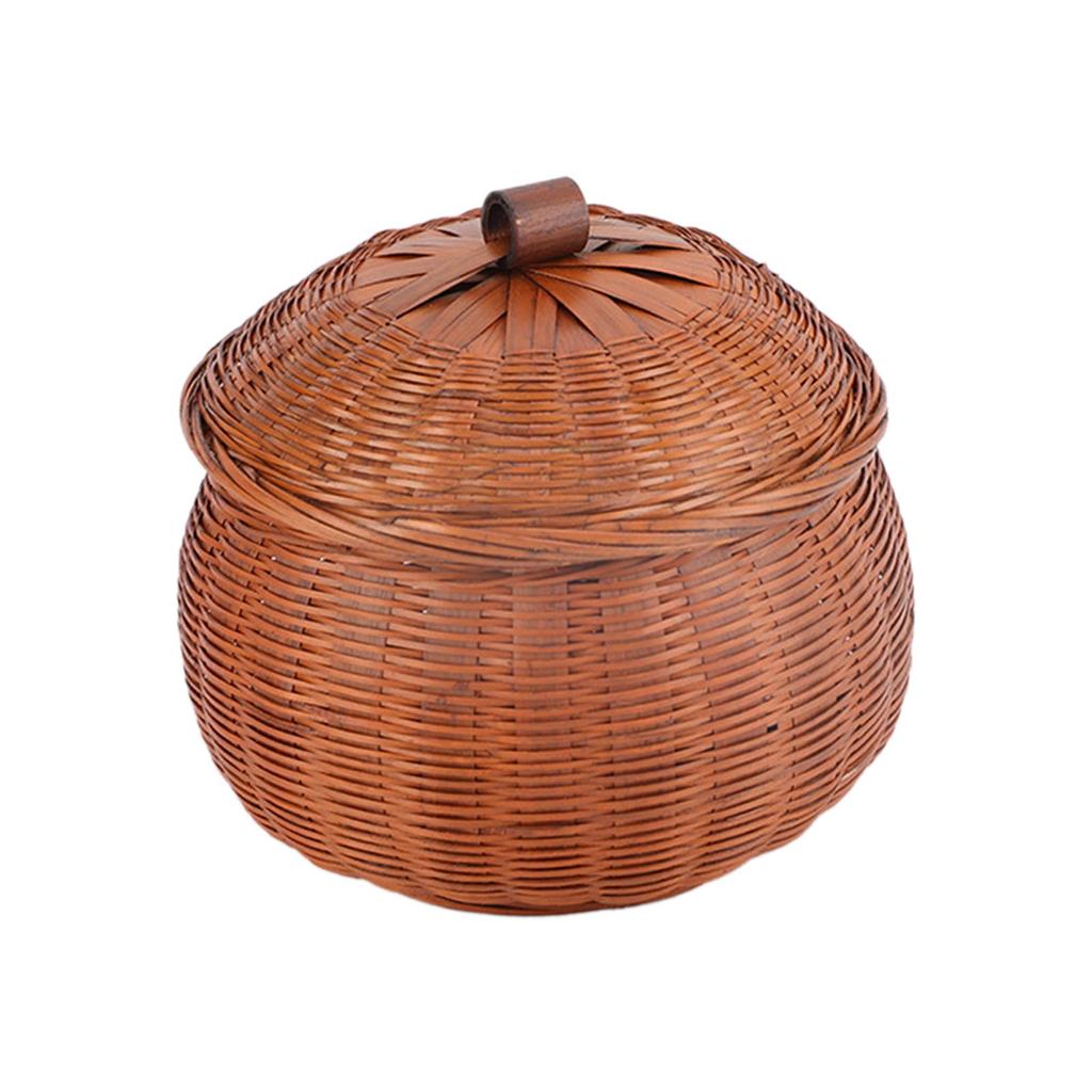 Round Rattan Storage Box Sundries Basket Storage Basket Food Serving Tray Durable for Cafe Stores Restaurant Kitchen Snacks