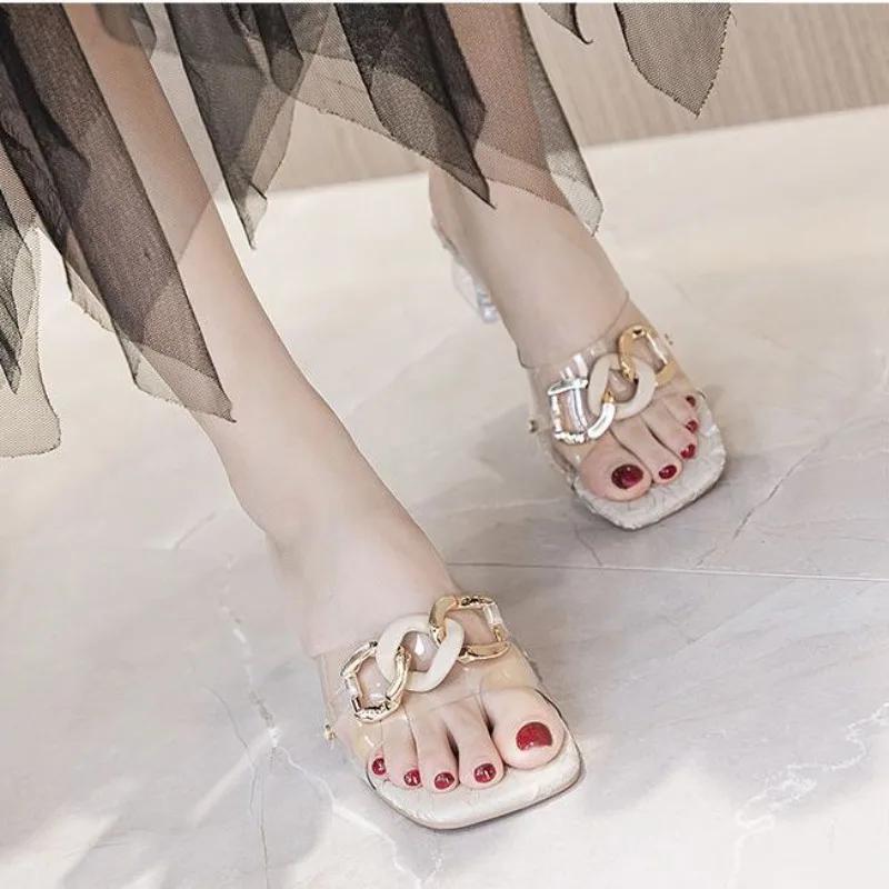 Fashion With Heel Slides Open Toe Sandals Pvc Original Non Slip Shoe Summer 2025 Woman Slippers Sale Unique Easy Wears Shoes for Women