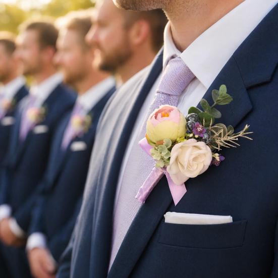 Yousheng Purple Wedding Boutonniere, Artificial Silk Flower Lapel Pin for Groom Bride Parents, Romantic Wrist Corsage for Bridal