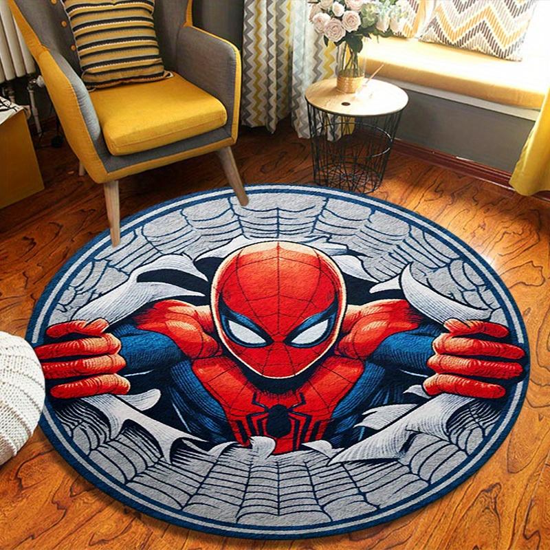 1pc Marvel Spider Man Round Area Rug Non Slip, Machine Washable Polyester Carpet For Living Room & Bedroom Decor