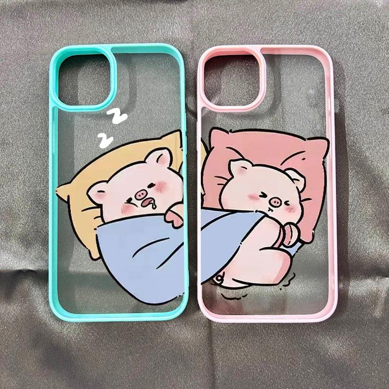 Cute Pink Pig Cartoon Couple Phone Case for IPhone 16 14 15 11 13 12 Pro Max Mini for IPhone X XS XR 7 8 Plus SE Clear Covers