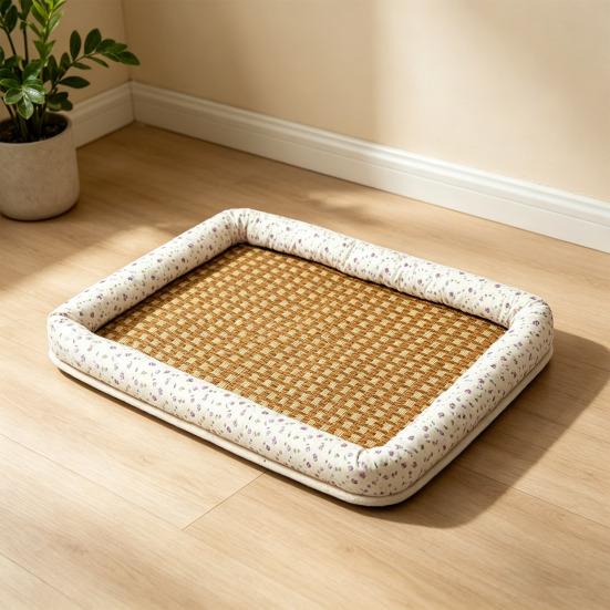 Cat Bed for Indoor Cats Soft Dog Bed with Wicker Mat Anti-slip Pet Sleeping Pad for Kitten Puppy Small Dogs