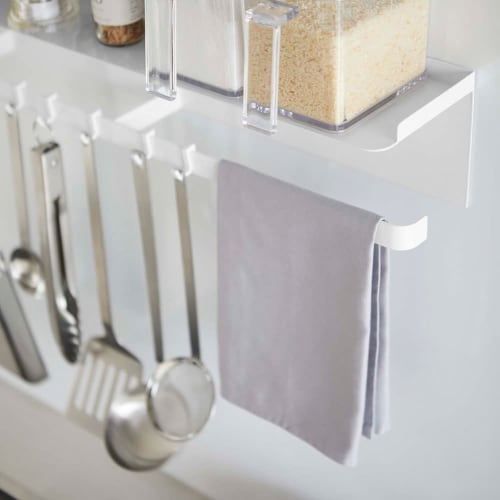Yamazaki Magnetic Wide Kitchen Tool Hook & Tray, White, Approx. W50 x D11.5 x H11cm, Tower Kitchen Storage, Kitchen Paper Holder, Kitchen Tool Holder,
