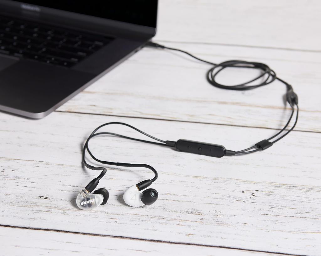 Shure Słuchawki przewodowe z mikrofonem AONIC 4 Białe Wysoka izolacja akustyczna Typ douszny Konwertowalne bezprzewodowo MMCX Recable Specyfikacja profesjonalna