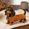 Unique Holiday Party Favors Fall Harvest Dachshund Figurine, Halloween Statue with Pumpkin Headband Polka Collectible Dog Lover Gifts Dot Outfit,