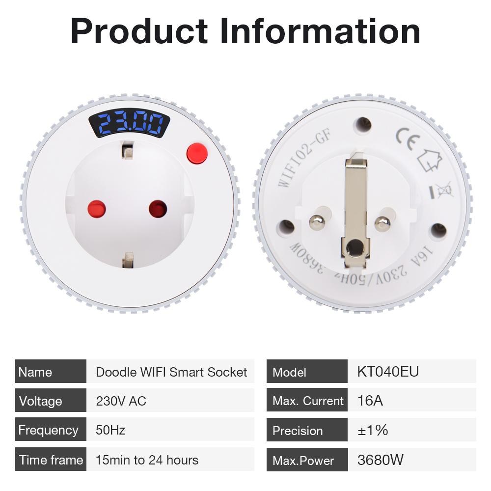 WiFi Smart Plug Countdown Timer Socket LCD Screen Display Timer Switch Rotating Adjust Countdown Outlet 15mins-24h 1min-23h59m