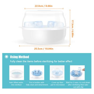 Stérilisateur de biberons à micro-ondes, stérilisateur à vapeur adapté à 6 biberons, sucettes, tasses, désinfecte en 2 à 6 minutes