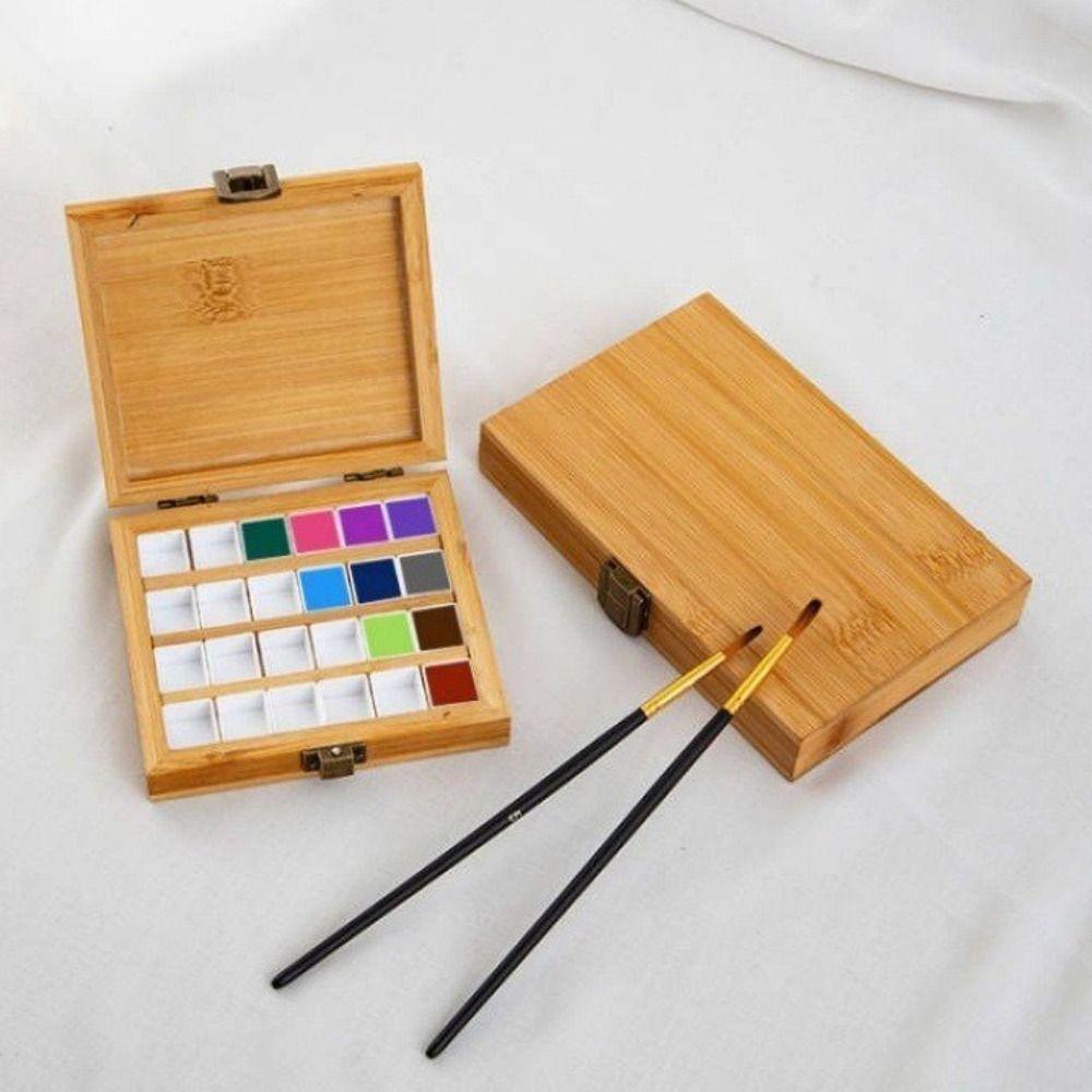 Empty Bamboo Watercolor Box with Lid Paint Storage Box New Paint Palette  Painting Art Supplies