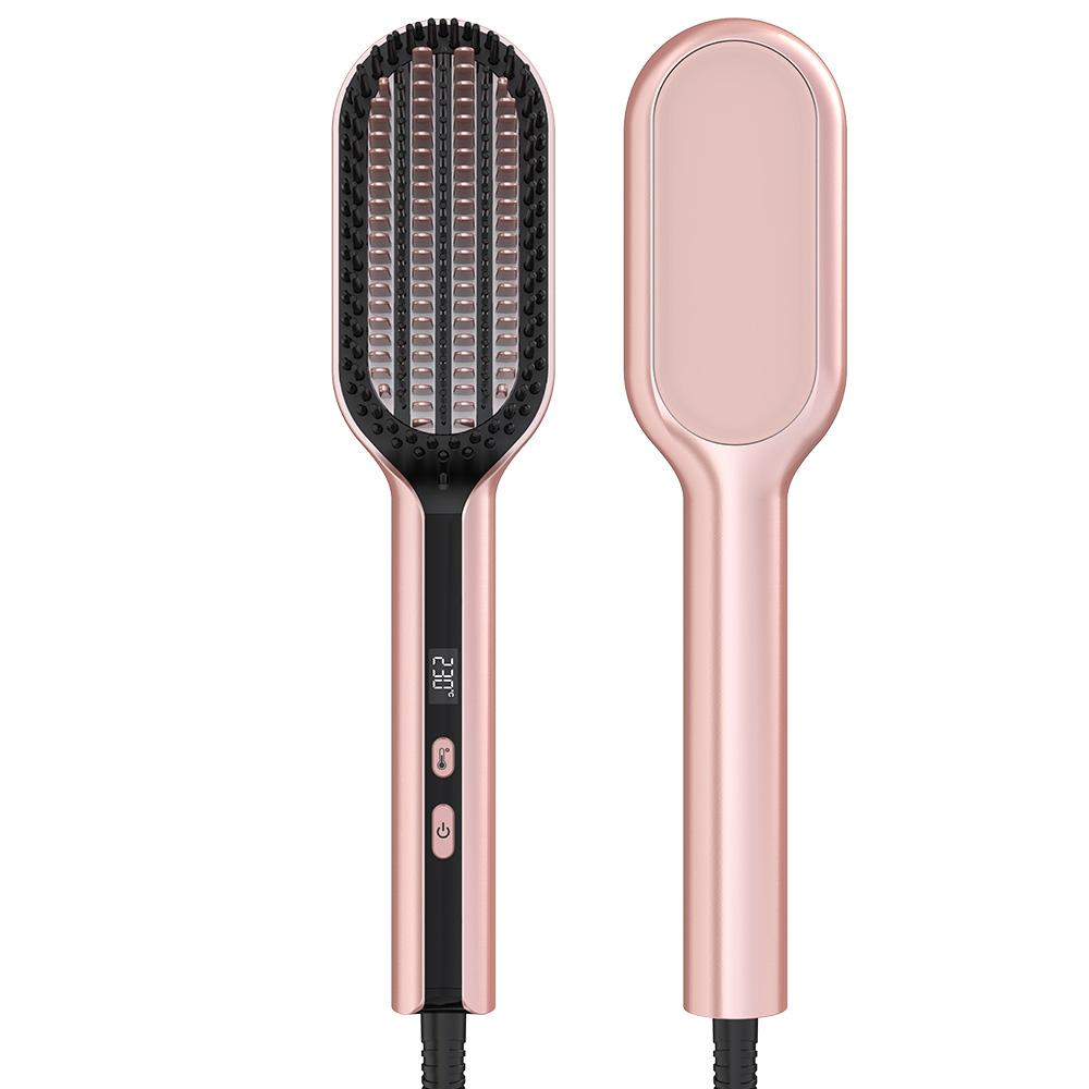 PTC Hair Straightener Comb Negative Ion Customizable Electric Hair Straightener Brush Hot Selling Household Ion Brush 100-240V usplug розовый