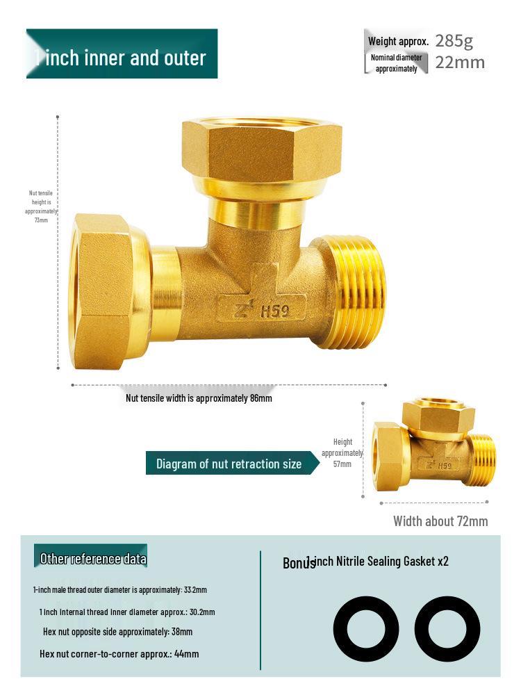 Conector Rápido de Cobre Puro de Gran Caudal Macho/Hembra Tipo Y con Tuerca Móvil Codo Distribuidor de Agua