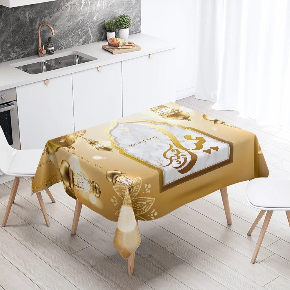 Ramadhan Mubarak Home Decor Tablecloth Islamic Muslim Mosque Ramadhan Karim Decorative Tablecloth Waterproof and Stain Resistant