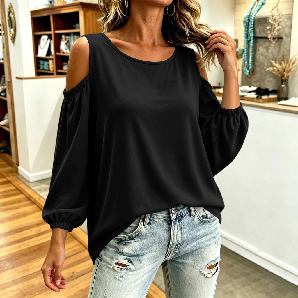 Damen Lässiger Langarm Farbiger Sweatshirt Pullover Top für den täglichen Gebrauch