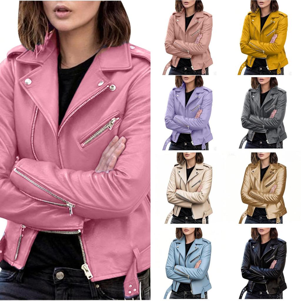 Women's PU Leather Motorcycle Jacket - 2026 Korean Style, Slimming, Short Trendy Fall/Winter Outerwear