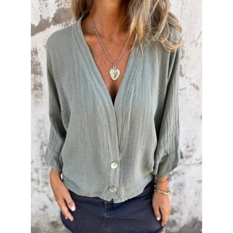 

Весна Лето V-образный вырез Свободная Женская Рубашка Свободная Повседневная Простая Большого Размера Офисная Блузка Женская Футболка Однотонная Короткие Пальто Мода Элегантные Топы 3XL