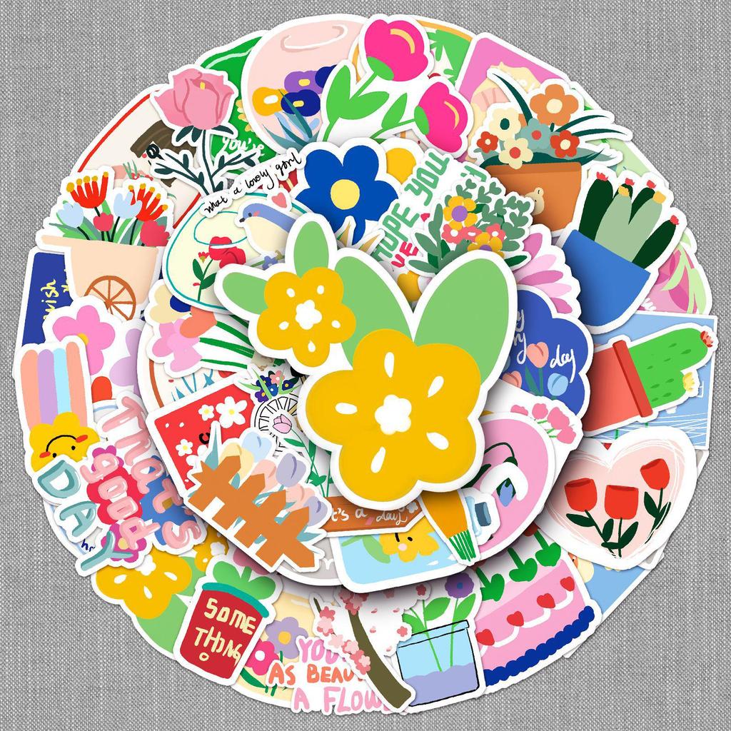 50 Hand-Painted Flower Graffiti Stickers for Phone Cases and Luggage