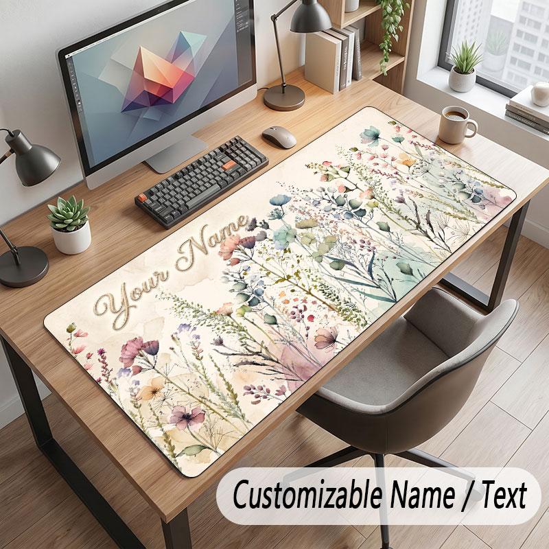 Floral Garden Theme Customized Mouse Pad Personalized Print Name Text Desk Mat For Home Office Table Decor