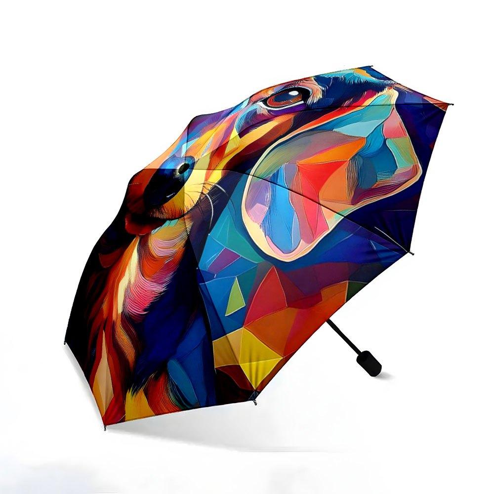 A Vibrant Dachshund Portrait On an Abstract Backdrop, This Creative Folding Umbrella Makes a Perfect Gift for Christmas And Ot