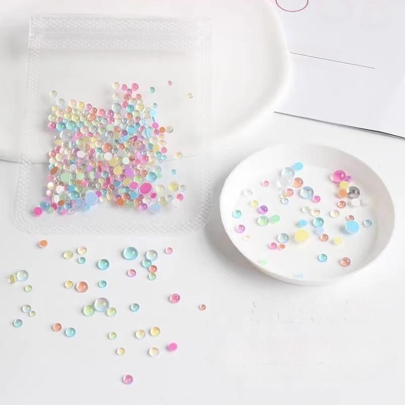 100pcs Candy Color Mermaid Nail Beads, Iridescent White Blue Flat Back Glass Rhinestones for DIY Nail, Shoe & Clothes Decor