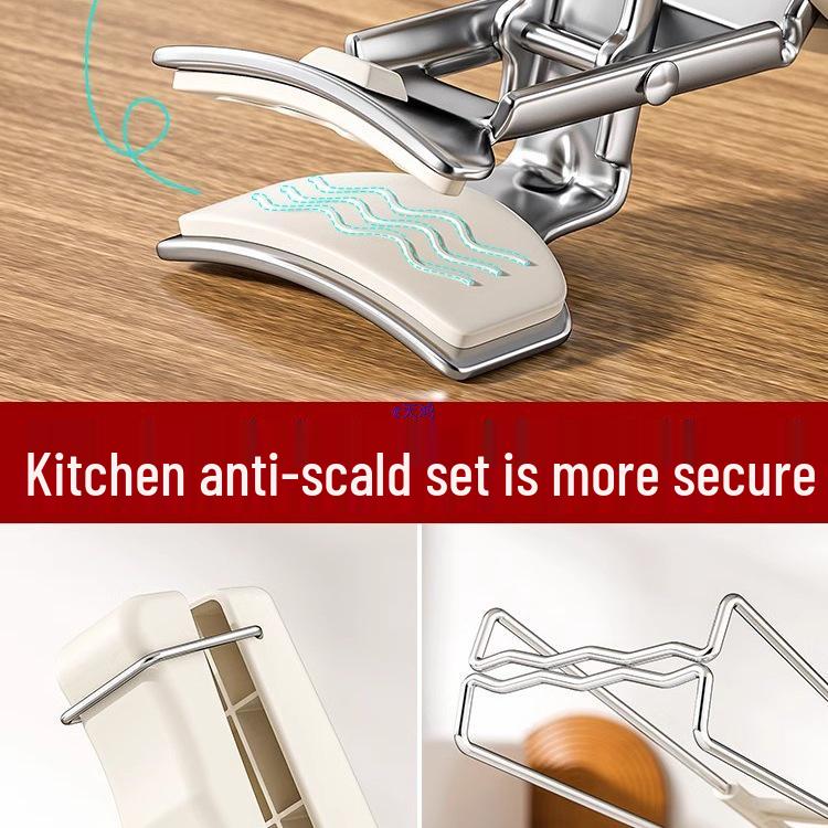 Edelstahl Anti-Verbrühungs-Schüssel- und Tellerheber mit Wärmeisolierung und Anti-Rutsch-Griff.