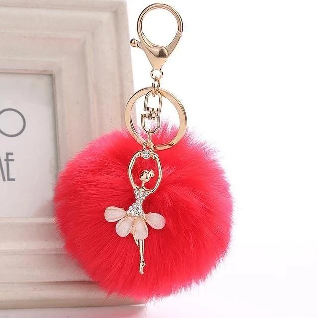 Cute Accessories Gifts Fake Rabbit Fur Ball KeyChain Pompom Key Chain Key Rings Ballet Angel Girl Pompon Bag Jewelry Gifts