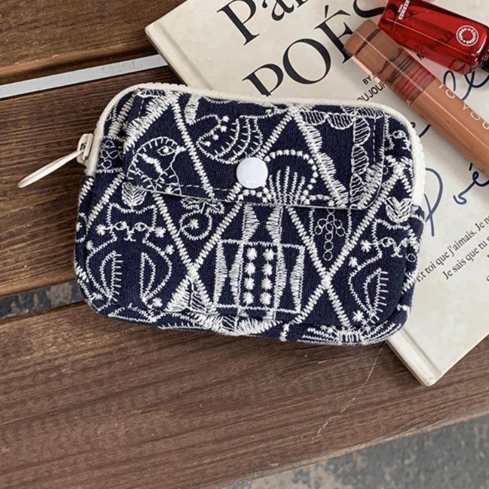 

Simple Cute Embroidery Storage Bag Flower Korean Style Earphone Bag Cotton Linen Zipper Pouch Small Cosmetic Bag Student