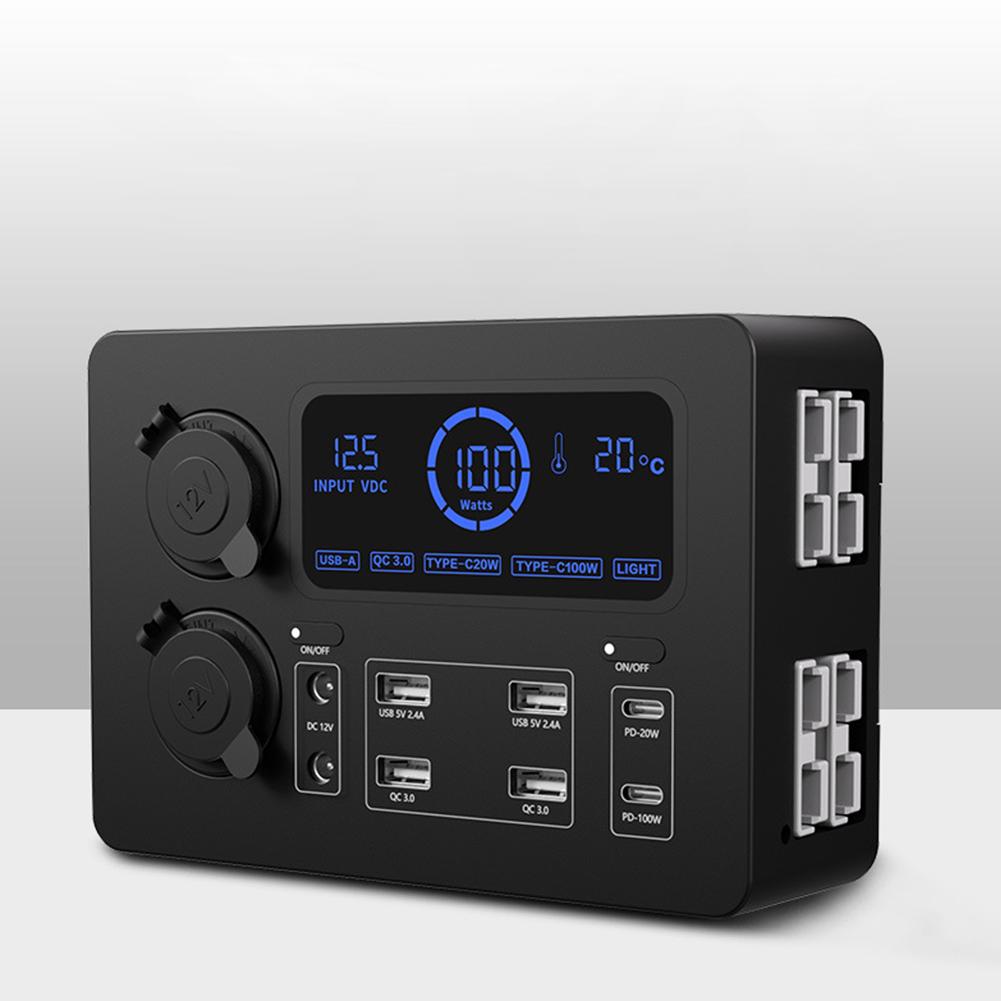 12V 100W Mini Power Box with LED Lights Mini Power Distribution Box USB-C & QC3.0 Ports Power Socket Box for RVs SUVs Boats