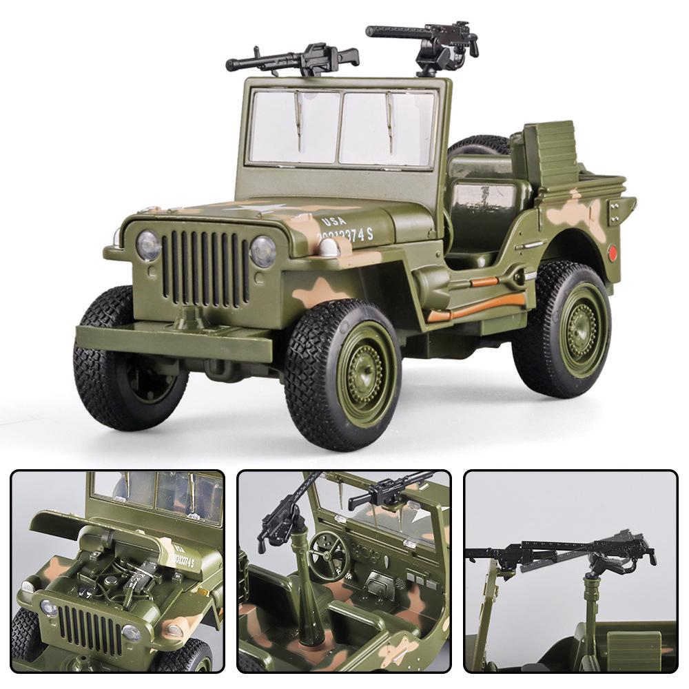 1:32 Willys Off-Road Military Alloy Model WWII Series with Lights, Sound & Opening Hood